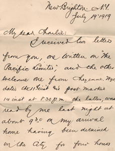 Excerpt from letter written in 1919 provided by Mary Breakstone